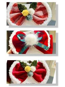 3入組聖誕主題絨毛蝴蝶結髮夾，適用於女孩，適合聖誕派對