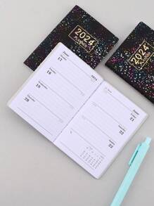 1入組彩色2024年a7英文日程安排筆記本,激光星空效果,薄型周刊日程安排筆記本,365天時間管理軸心,自填日記的便攜式日記 - 黑色 - 查看 4