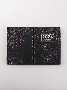 1入組彩色2024年a7英文日程安排筆記本,激光星空效果,薄型周刊日程安排筆記本,365天時間管理軸心,自填日記的便攜式日記 - 黑色 - 查看 5