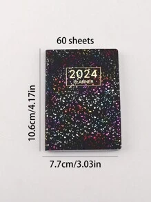 1入組彩色2024年a7英文日程安排筆記本,激光星空效果,薄型周刊日程安排筆記本,365天時間管理軸心,自填日記的便攜式日記 - 黑色 - 查看 6