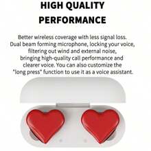 1 件白色心形设计无线耳机，带充电盒，ANC Enc 防噪音，通话清晰，立体声，低延迟和高保真，适合音乐/游戏/运动，佩戴舒适，精美礼品包装