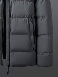 Chaqueta con capucha acolchada con cremallera para hombres - Gris Oscuro - Ver 4