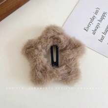 2 Piezas/set Clips De Pelo En Forma De Estrella Peludos, Clips De Bb De Color Café, Accesorios Lindos De Clip De Pelusa De Invierno Para Cabello - Café - Ver 2