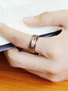 1個流行時尚8mm男士雙溝斜面不鏽鋼戒指,玫瑰金色刷砂鑲嵌aaa男式婚戒首飾禮物 - 彩色 - 查看 5