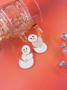1對簡單的幾何設計和可愛的雪人印刷亞克力墜子耳環,有趣的聖誕派對禮物給女性