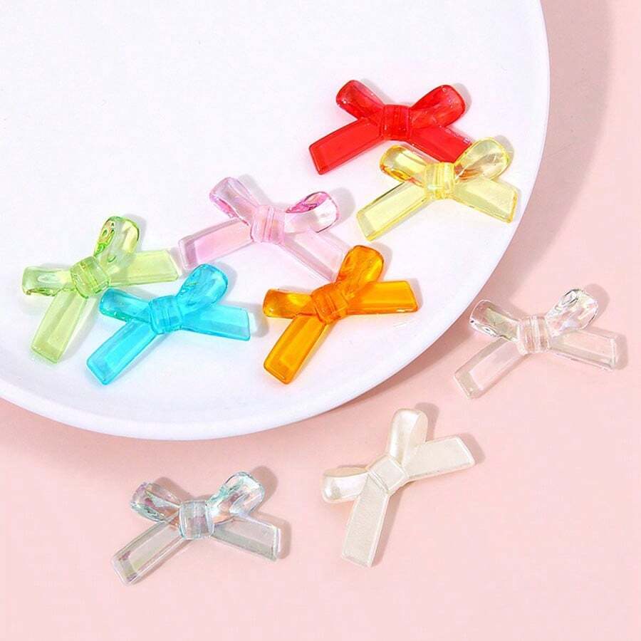 20入組20*34毫米透明ab虹光蝴蝶結形珠子配件,適用於diy手機殼、頭饰、手鍊、項鍊、電鍍球間隔珠