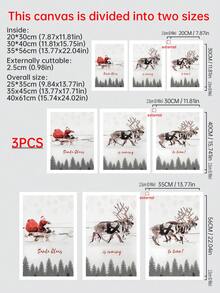 3入組聖誕老人坐雪橇、馴鹿無框畫,農舍風格聖誕家居裝飾及禮品無帶框畫布