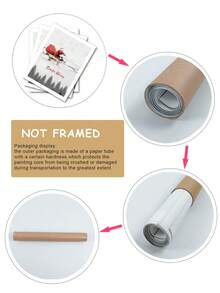 3入組聖誕老人坐雪橇、馴鹿無框畫,農舍風格聖誕家居裝飾及禮品無帶框畫布