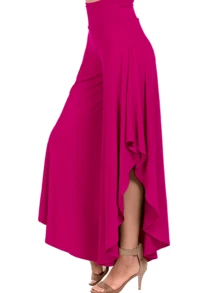 Falda pantalon ancho con volanes - Rosa Fucsia - Ver 2