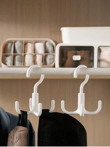 6pcs Stackable White Rotating Hook Wardrobe Hook Bag, Hat, Scarf Storage Organizer Multi-functional Dormitory Wall Hanging Rack Shelf - White - View 7
