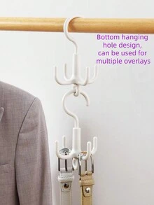 6pcs Stackable White Rotating Hook Wardrobe Hook Bag, Hat, Scarf Storage Organizer Multi-functional Dormitory Wall Hanging Rack Shelf - White - View 5