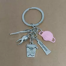 Dentist Keychain Teeth Toothpaste Toothbrush Tooth Cup Mask Combination Keychain Tooth Care Personalized Combination Accessories Key Ring Pendant Gift Gift Bag Present Key Chain Charms Nurse Scrubs Enamel Pin Pins - Silver - View 3