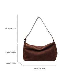 1pc Large Capacity Lightweight Coffee Brown Pu Zipper Solid Shoulder Bag, Daily Use - Coffee Brown - View 6