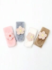 1pc Children's Cute Small Flower Design Thick Plush Warm Scarf Suitable For Daily Use - Khaki - View 3