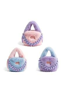 拼色柔軟絨毛袋,鏈條肩背包,蓬鬆女士手提包,小方包,毛茸茸可愛袋,絨毛手拿包,上把手提包,適用於女性,少女,秋冬,戶外 - 藍色 - 查看 5