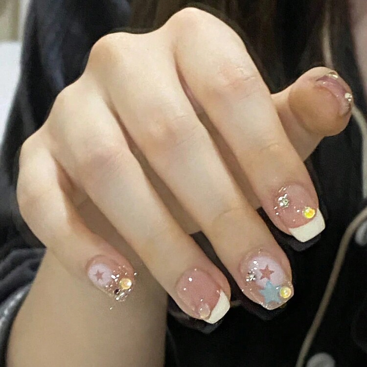 Wearable Nails Art Tools Colored Star Design Short Christmas Nail Tips, 24pcs/set - Multicolor - View 2