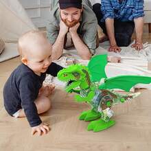 Juguetes de dinosaurio para niños, figura eléctrica Jurassic Trex para caminar, espray de niebla de agua, sonido rugiente, dinosaurio robot desmontable, con luz y música - Verde - Ver 2