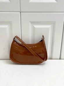 纯色简约风格女士单肩包 - 棕色 - 查看 5