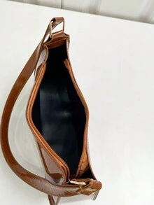 纯色简约风格女士单肩包 - 棕色 - 查看 6