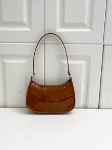 纯色简约风格女士单肩包 - 棕色 - 查看 1