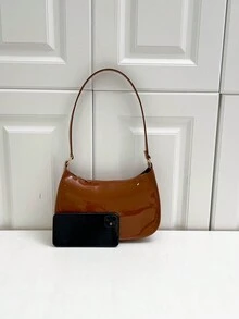 纯色简约风格女士单肩包 - 棕色 - 查看 3