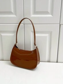 纯色简约风格女士单肩包 - 棕色 - 查看 4