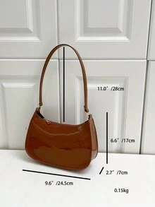 纯色简约风格女士单肩包 - 棕色 - 查看 2