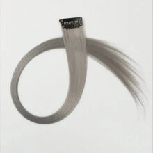 6 piezas Extensiones de cabello con clip de colores, destellos de fiesta, extensiones de cabello liso gris de 20 pulgadas, pelucas sintéticas con clip, adecuadas para disfraz de Halloween, Navidad, regalo de Año Nuevo, mujeres (gris) - Gris - Ver 4