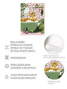1pc Modern Cartoon Tiger In Bath Pattern Canvas Print Bathroom Wall Art Decor Without Frame - Multicolor - View 5