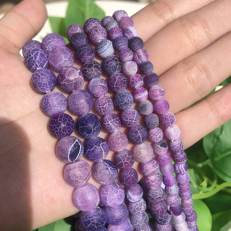 1條天然石紫霜玉時尚散珠,珠寶製作diy手鍊項鍊女士飾品 - Frosted Agate - 查看 1