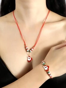 1 套手工聖誕樹/聖誕老人吊墜項鍊/手鍊套裝,聖誕配件