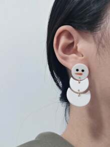 1對簡單的幾何設計和可愛的雪人印刷亞克力墜子耳環,有趣的聖誕派對禮物給女性