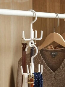 6pcs Stackable White Rotating Hook Wardrobe Hook Bag, Hat, Scarf Storage Organizer Multi-functional Dormitory Wall Hanging Rack Shelf - White - View 3