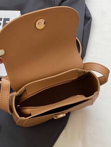 Mini Fashion Saddle Bag With Simple Flap Design, Adjustable Shoulder Strap, Multipurpose Crossbody Shoulder Bag - Khaki - View 9