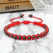 1 件幸運紅繩編織手鍊女式吊飾 5 毫米黑銅珠手鍊和手鐲男士瑜伽腕帶情侶禮物珠寶