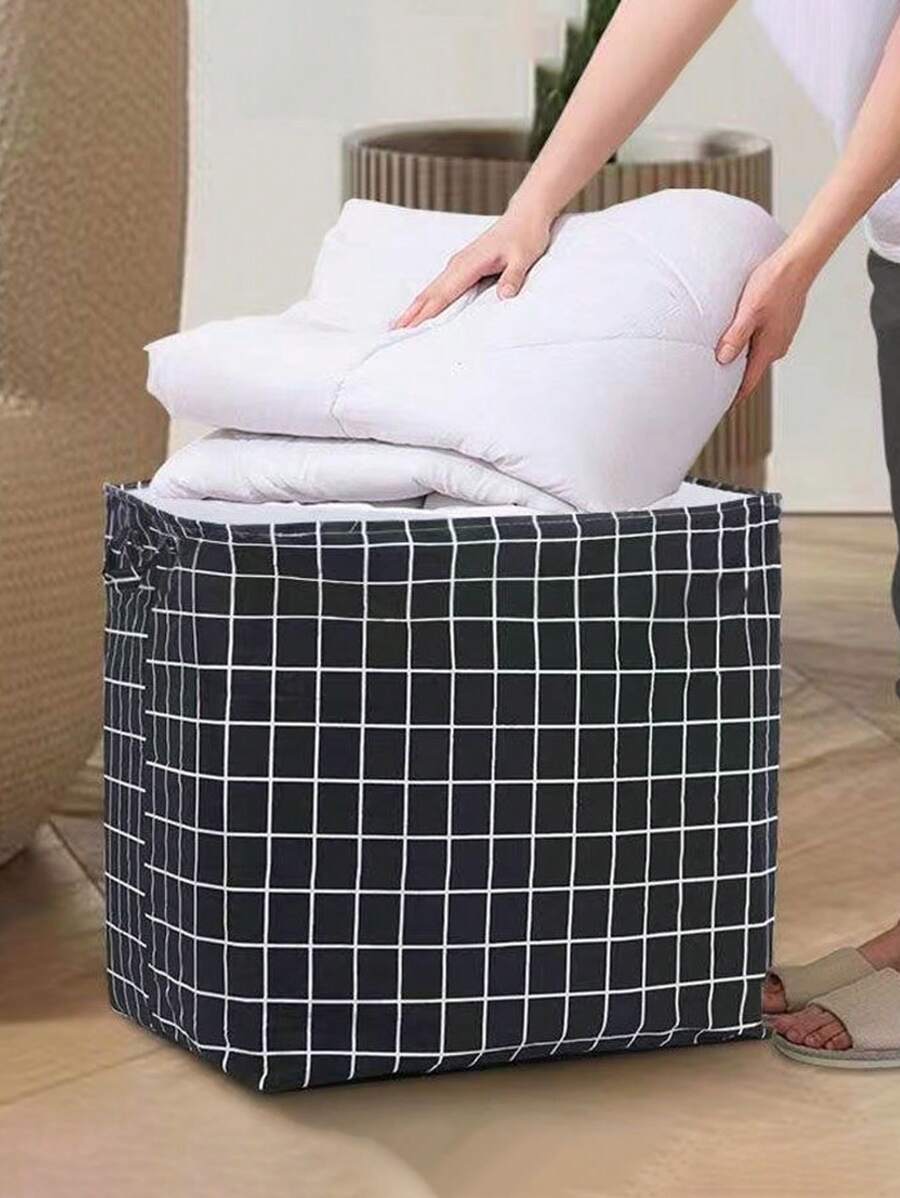 1 Pieza Bolsa De Almacenamiento Plegable Y Con Cordón De Tela De Alta Capacidad Para Ropa, Ropa De Cama, Mudanzas Y Empaquetado - rejilla negra - Ver 1