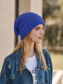 LEAJOURNO. 單一尺寸適用於男女 Universal 絨線毛線機蓋帽帶有厚實頭帶和毛球,冬季休閒風格 - 藍色 - 查看 1