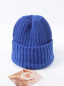 LEAJOURNO. 單一尺寸適用於男女 Universal 絨線毛線機蓋帽帶有厚實頭帶和毛球,冬季休閒風格 - 藍色 - 查看 2