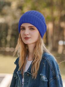 LEAJOURNO. 單一尺寸適用於男女 Universal 絨線毛線機蓋帽帶有厚實頭帶和毛球,冬季休閒風格 - 藍色 - 查看 5