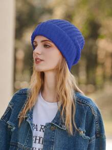 LEAJOURNO. 單一尺寸適用於男女 Universal 絨線毛線機蓋帽帶有厚實頭帶和毛球,冬季休閒風格 - 藍色 - 查看 3