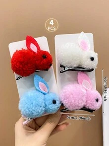 4入組可愛卡通毛絨兔子髮夾,適用於女孩