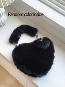 1 chiếc túi xách hình trái tim màu trơn, chất liệu nhung mềm mại, thời trang, thoải mái, có dây đeo vai điều chỉnh được và mặt dây chuyền nhỏ, thích hợp làm quà tặng ngày Valentine mùa thu/đông. - màu đen - Xem 6