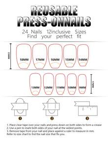 24/48/72/96pcs Square Geometric & Heart Shaped Coffin Short False Nails - Multicolor - View 5