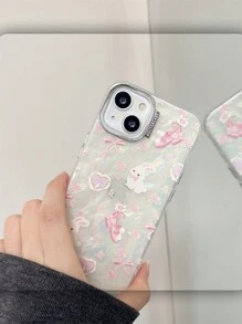 Cute Bunny Ballerina Shoe Phone Case With Seashell Texture - Silver - View 3