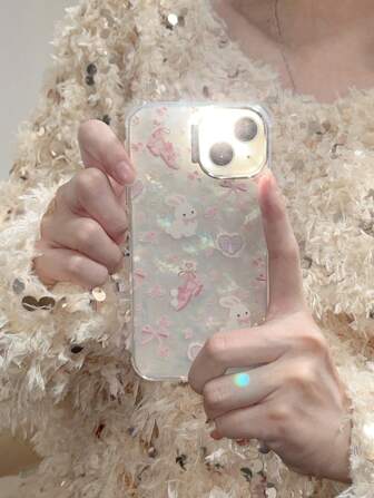 Cute Bunny Ballerina Shoe Phone Case With Seashell Texture