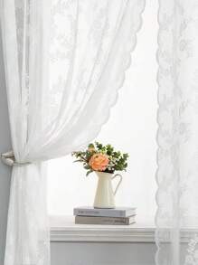 2入組客廳和臥室裝飾網紗蕾絲窗簾 - 白色 - 查看 5