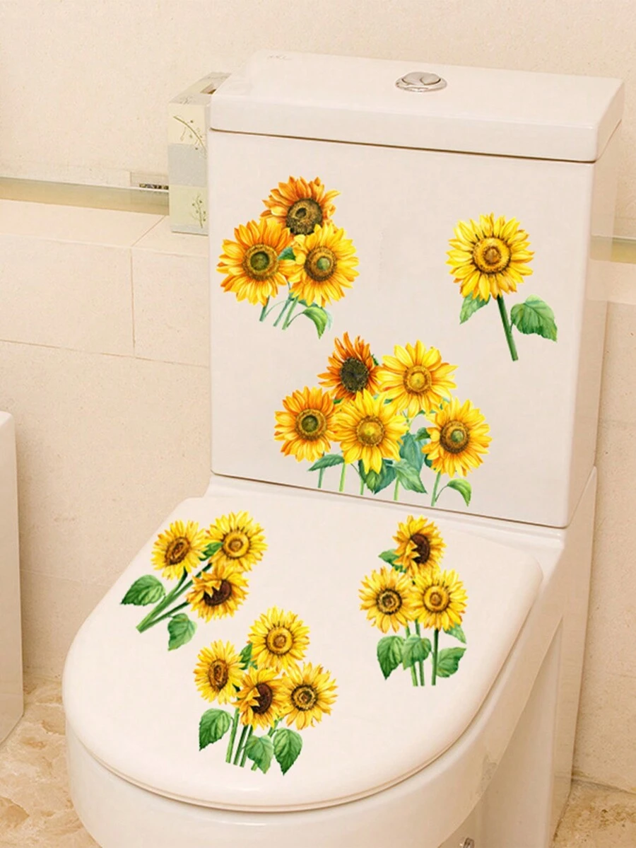 1片向日葵壁貼,家用浴室防水馬桶貼紙自粘式 - 彩色 - 查看 1