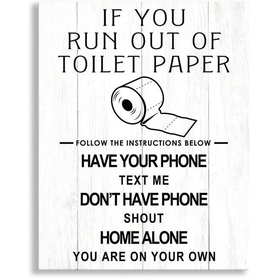 Fun Bathroom Canvas Wall Art | Rural Style Bathroom Printed Decoration Sign With Frame | Toilet Wall Decor 30*40cm With Frame For Easy Hanging - Black and White - View 1