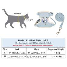 1pc Cute Bear Pet Leash & Harness Set Chest Back Strap Breathable Vest Anti-escape Traction Rope Adjustable Collar Suitable For Small And Medium Cats, Dogs And Rabbits 120cm - Blue - View 11