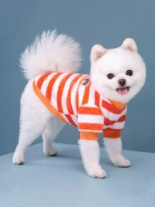 1件橘色和白色條紋抱抱衫,暖和的寵物服裝,適用於小型和中型貓犬 - 橘色 - 查看 3